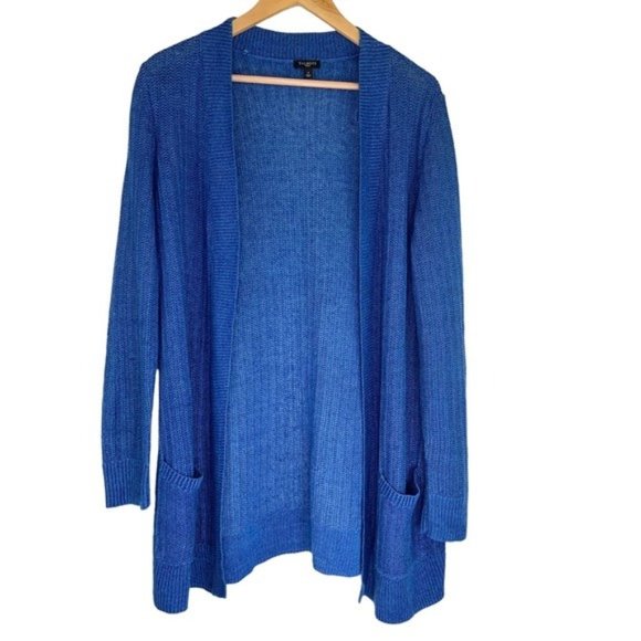 Talbots Linen Blue Knit Open Front Cardigan - Picture 1 of 4